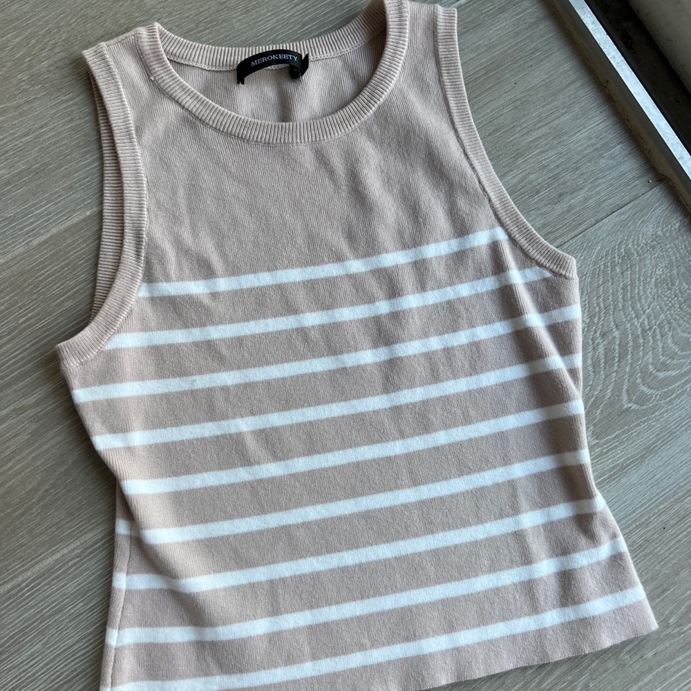 Minimalist Striped Tank Top in Tan and White - Picture 4 of 6
